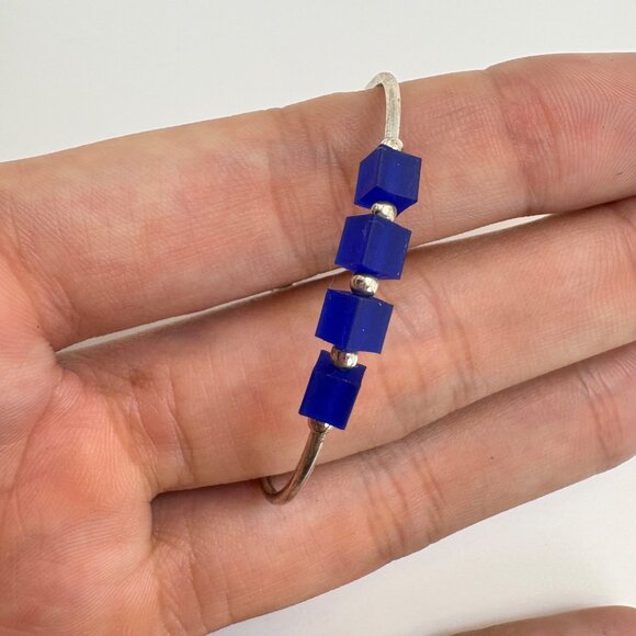 Sterling Silver 925 Child's Size Blue Cube Stone & Silver Tubing Bracelet 5" L - Picture 9 of 15